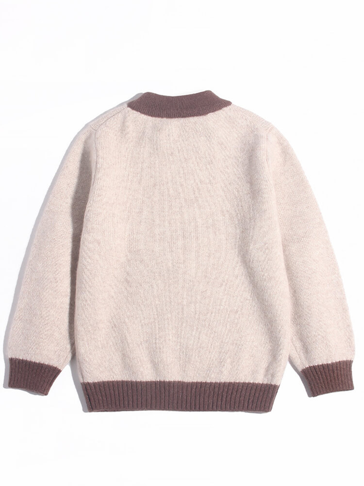 Kids Beige Brown Animal Pattern Cashmere Sweater